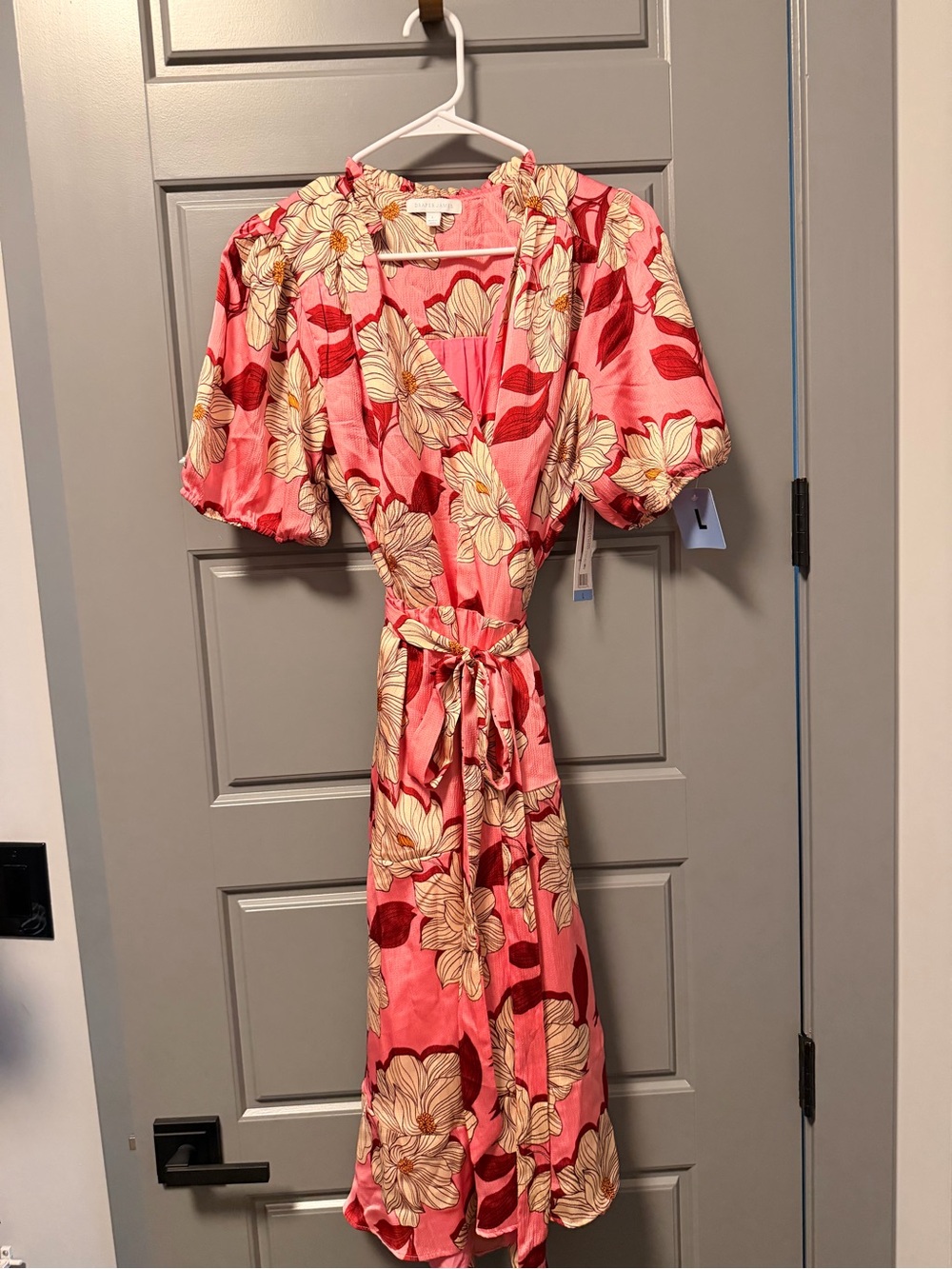 Draper James Floral Wrap Midi Dress with Puff Sleeves LARGE NWT